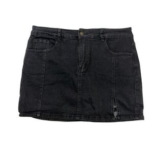Black Denim Skort with Front Slit